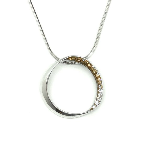 Charms & Pendants | Sterling Silver Sparkly Amber Ombre Crystal Circle Pendant - Picture 5 of 6